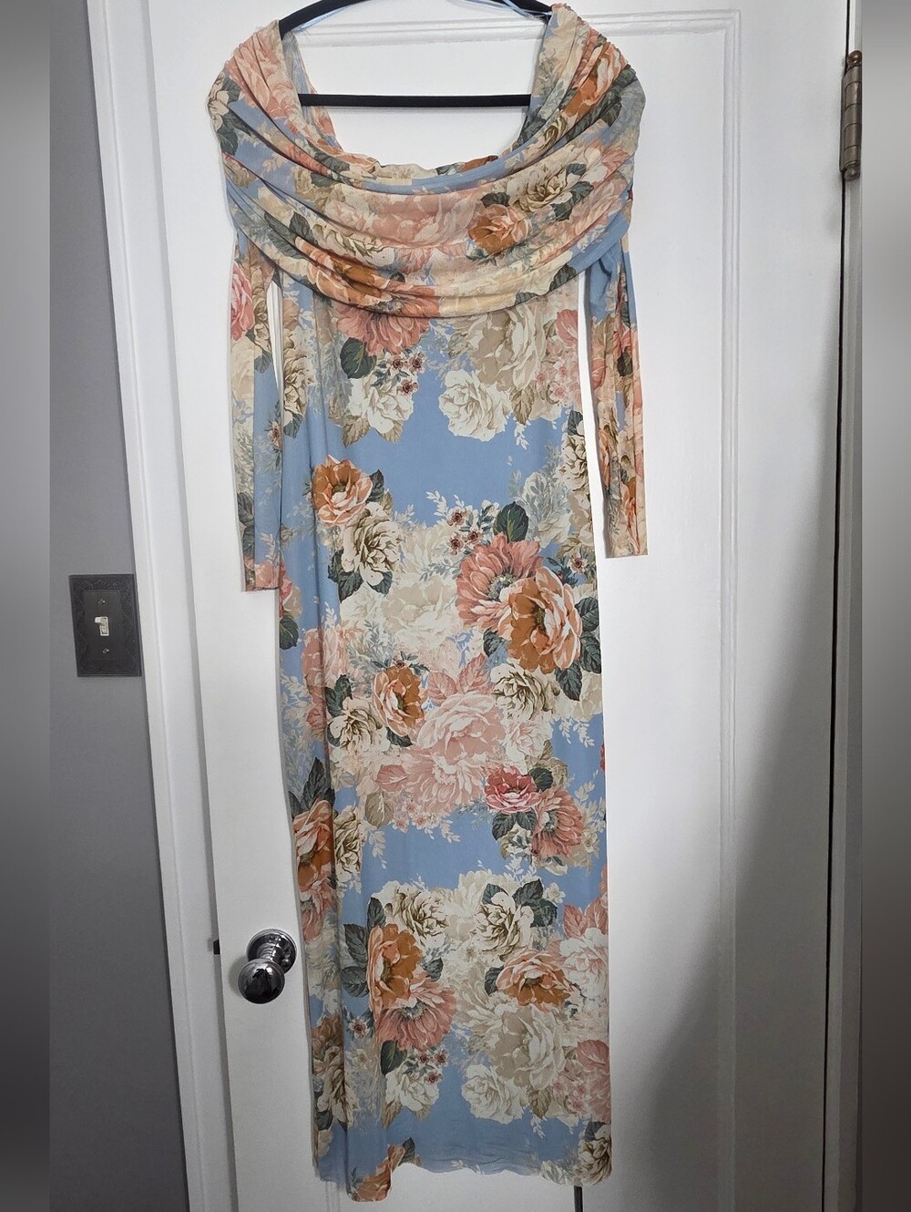 AFRM Floral Maxi Dress in Light Blue, Pink and Cream